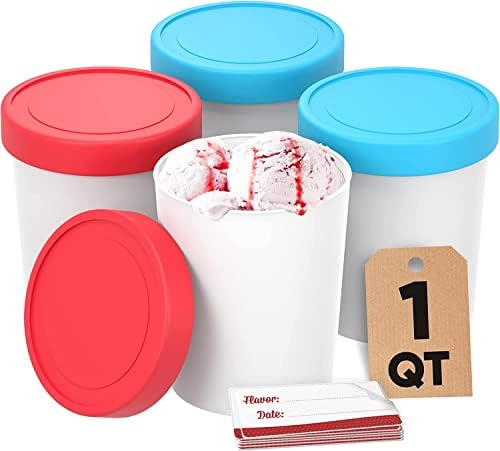  Ice Cream Containers For Homemade Ice Cream (2 Pcs) - Reusable Ice Cream Storage Containers For Freezer - Leak-Free Ice Cream Containers With Lids (Silicone) - 1 Liter Per Ice Cream Container