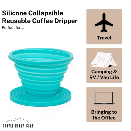  100% Silicone Collapsible Pour Over Coffee Maker Great For Travel, Backpacking, Camping, Vanlife (Teal)