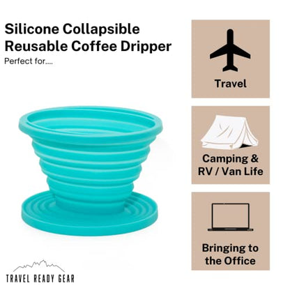  100% Silicone Collapsible Pour Over Coffee Maker Great For Travel, Backpacking, Camping, Vanlife (Teal)