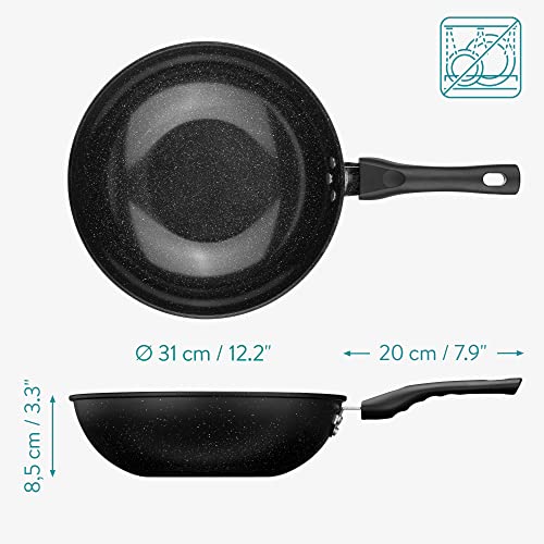  Non Stick Wok - 12.2" Wok Pan For All Stovetop Types - Black Flat Bottom Wok W/Anti Stick Coating For Gas Electric Ceramic Induction Cooktops