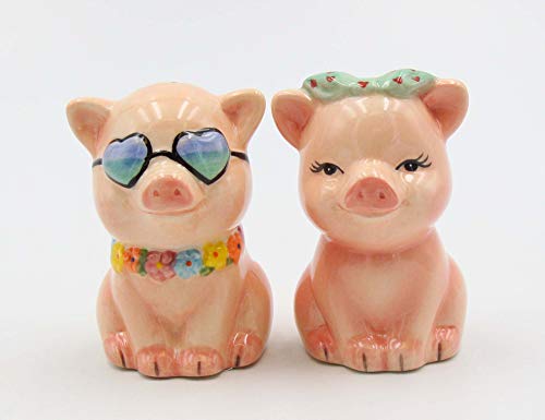  Fine Ceramic Happy Pigs Couple Salt & Pepper Shakers Set, 3-1/8" H