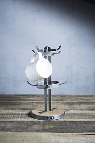 Kitchen Craft Industrial Kitchen Metal/Wooden Mug Tree Stand, 32 Cm (12.5”)
