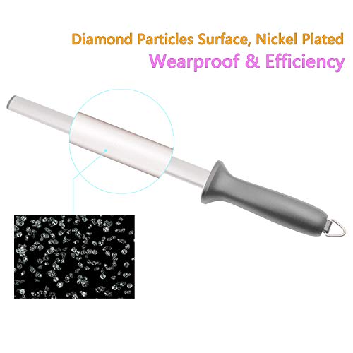  Wiitek 10inch Diamond Knife Honing Rod, Professional Chef Knife Sharpening Steel, Kitchen Knives Sharpeners, Oval 600# Grit, Ideal For Chef Knife, Cooking Knife, Butchers Knife And Japanese Knife