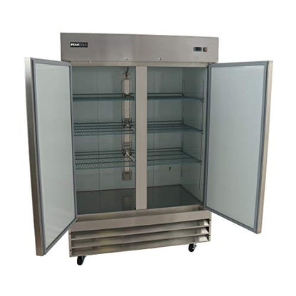  EakCold 2 Door Commercial Stainless Steel Freezer, White Interior; 47 Cubic Ft, 54" Wide