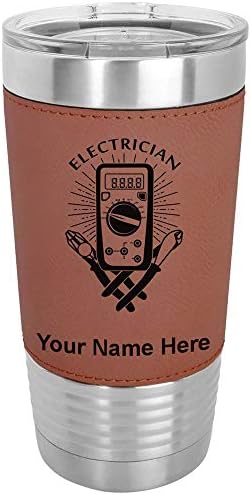  20oz Vacuum Insulated Tumbler Mug, Electrician, Personalized Engraving Included (Faux Leather, Blue)