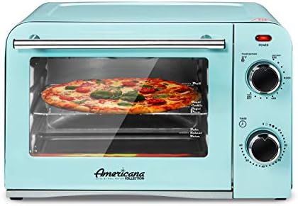  By Maximatic Americana Collection ETO147M Diner 50’s Retro Countertop Toaster Oven, Bake, Toast, Fits 8” Pizza, Temperature Control & Adjustable 60-Minute Timer 1000W, 2 Slice, Mint