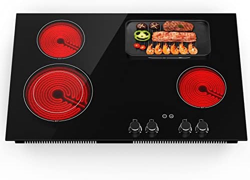  Electric Cooktop, QTYANCY Portable Ceramic Cooktop, 120V 8 Power 8 Temperature Levels, Timer & Child Lock, Overheat Protection Hot Plate