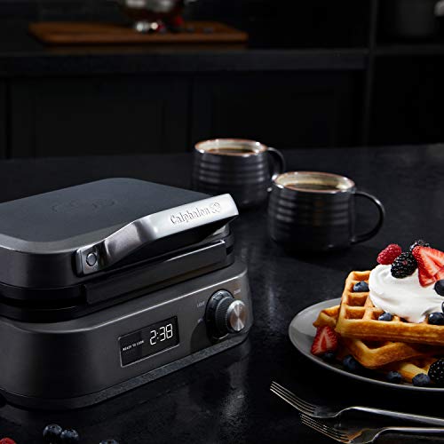  Intellicrisp Belgian Waffle Maker With LED Display Timer And Ceramic Cooking Plates, Makes 2 Waffles, Dark Stainless Steel