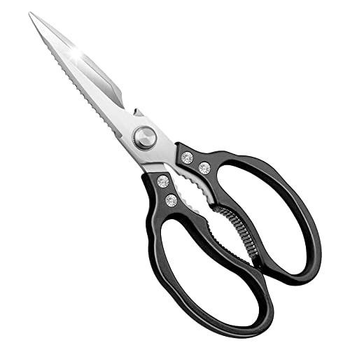 Kitchen Scissors All Purpose Heavy Duty, Kitchen Shears Dishwasher Safe, Ultra Sharp Stainless Steel Kitchen Gadgets, Cooking Cutter For Chicken, Meat, Poultry, Fish, Herbs, Grape (Black)