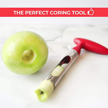  Premium Apple Corer - Easy To Use Durable Apple Corer Remover For Pears, Bell Peppers, Fuji, Honeycrisp, Gala And Pink Lady Apples - Stainless Steel Best Kitchen Gadgets Cupcake Corer - Red