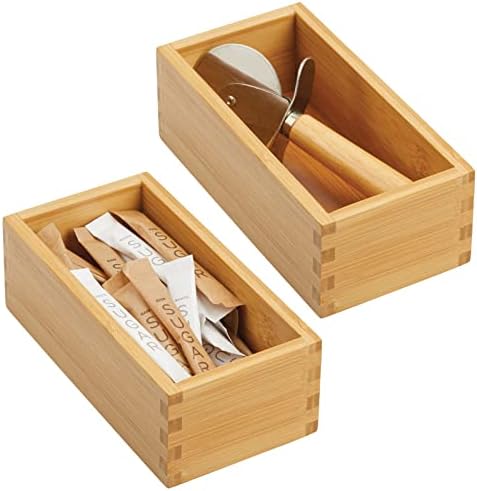  Bamboo Storage Bin Container, Drawer Organizer Crate Boxes For Kitchen Pantry Cabinet, Shelf, Island Or Countertop, Holds Snacks, Spices, Or Drinks, Echo Collection, 2 Pack, Natural/Tan