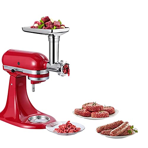  Metal Food Grinder Attachment For KitchenAid Stand Mixers Includes Sausage Stuffer Tubes,Durable Meat Grinder Food Processor Attachment For KitchenAid，With A Wealth Of Accessories