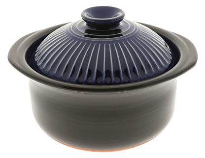  190-808 Earthenware Rice Cooker With Matte And Cobalt Blue Spoke, Black