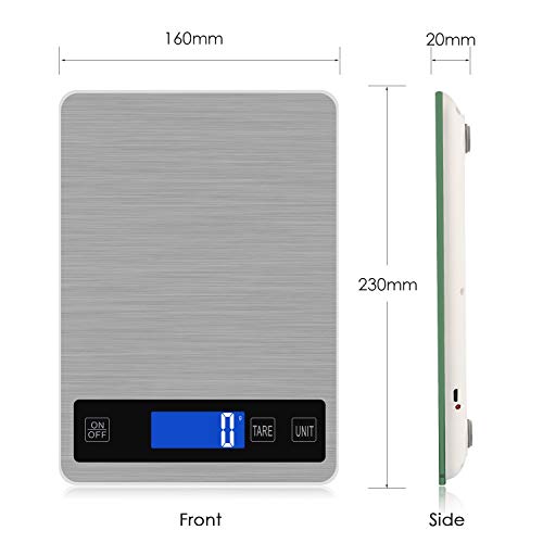  Digital Kitchen Scale 22lb/10kg Rechargeable Food Kitchen Scale With 0.04oz/1g Division, Touch Sensor, Back-Lit LCD, Stainless Steel Electric Cooking Scale With Tare & Auto Off Function (Silver)