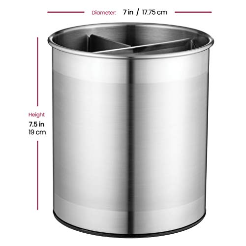  Xtra-Large Stainless Steel Kitchen Utensil Holder - 360° Rotating Utensil Caddy - Weighted Base For Stability - Utensil Crock With Removable Divider For Easy Cleaning - Countertop Utensil Organizer.