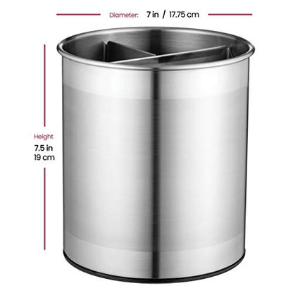  Xtra-Large Stainless Steel Kitchen Utensil Holder - 360° Rotating Utensil Caddy - Weighted Base For Stability - Utensil Crock With Removable Divider For Easy Cleaning - Countertop Utensil Organizer.