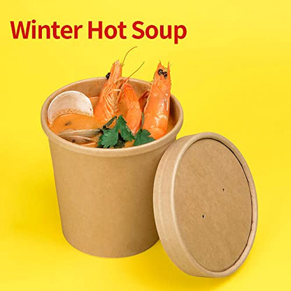  Bloomoon 60 Pack 16 Oz Paper Soup Containers With Lids, Disposable Ice Cream Pint Containers With Lids, Microwavable & Leak Proof For Soup And Ice Cream Storage (60 Cups 60 Lids)