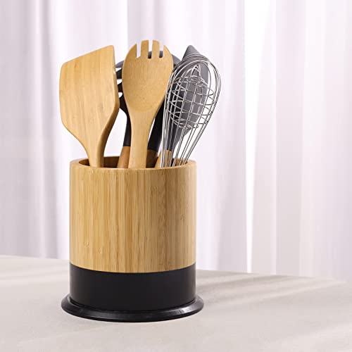  Kitchen Utensil Holder,Large Cooking Utensil Caddy Crock For Counter,Weighted Base For Stability,6.2 X 6.2 Inches,Black