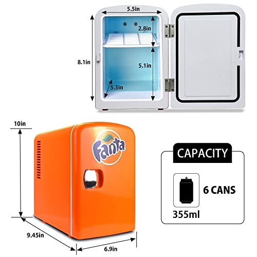 Coca-Cola Fanta FA04 4 Liter/4.2 Quarts 6 Can Portable Mini Cooler/Fridge For Food, Beverages, Orange