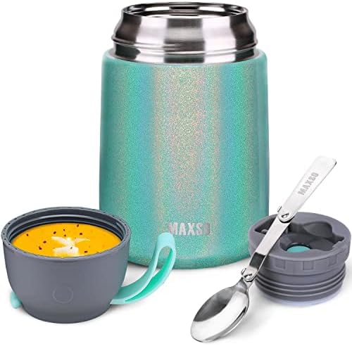  Soup Thermos For Hot Food, 17 Oz Stainless Steel Vacuum Insulated Lunch Container Bento Box With Spoon For Adults, Leakproof Thermal Food Jar For Office Picnic Travel - Black