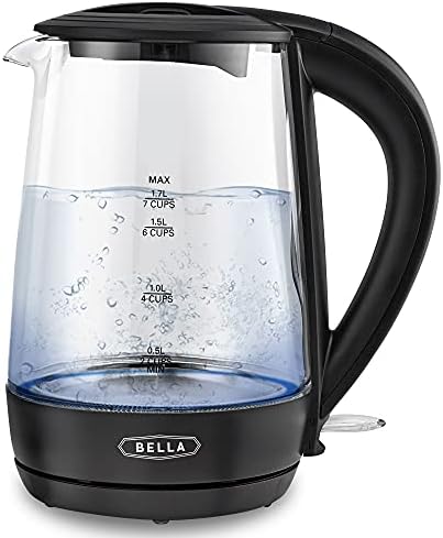 Bella 1.7 Liter Glass Electric Kettle, Quickly Boil 7 Cups Of Water In 6-7 Minutes, Soft Orange LED Lights Illuminate While Boiling, Cordless Portable Water Heater, Carefree Auto Shut-Off, White
