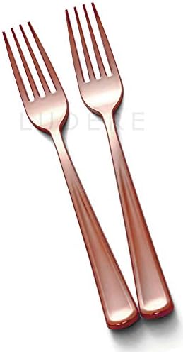  50 Piece Premium Rose Gold Plastic Forks | Extra Heavy Duty With Bright Shiny Finish | Convenient And Strong | Ludere Elegant Disposable Forks