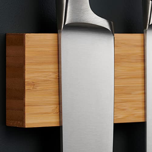  Magnetic Knife Holder For Wall With Extra Strong Magnet - 16 Inch - Knife Magnetic Strip In Bamboo For Knives, Utensils And Tools