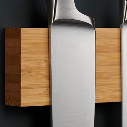  Magnetic Knife Holder For Wall With Extra Strong Magnet - 16 Inch - Knife Magnetic Strip In Bamboo For Knives, Utensils And Tools