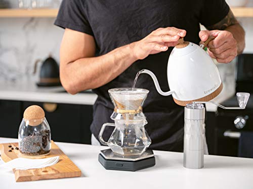  Artisan Electric Gooseneck Kettle, 1 Liter, For Pour Over Coffee, Brewing Tea, LCD Panel, Precise Digital Temperature Selection, Flash Boil And Keep Warm Settings (Pearl All White)