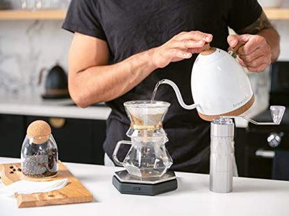  Artisan Electric Gooseneck Kettle, 1 Liter, For Pour Over Coffee, Brewing Tea, LCD Panel, Precise Digital Temperature Selection, Flash Boil And Keep Warm Settings (Pearl All White)