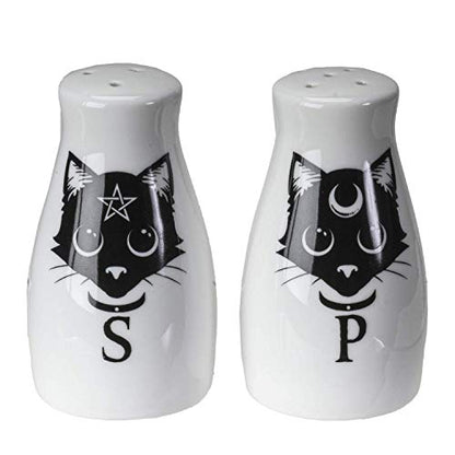  Ummit Collection Alchemy Gothic Magick Cats Salt And Pepper Shaker Set Bone China Spooky Black Cats Halloween Decor