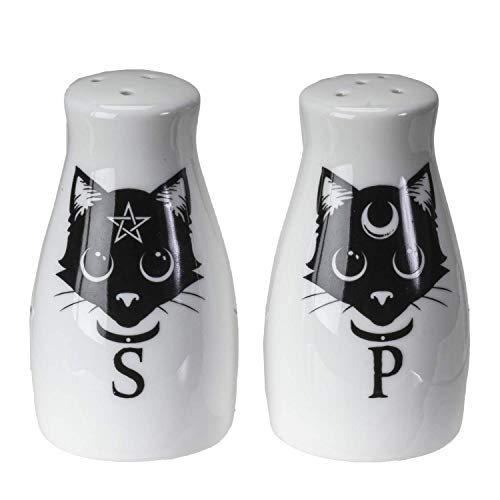  Ummit Collection Alchemy Gothic Magick Cats Salt And Pepper Shaker Set Bone China Spooky Black Cats Halloween Decor