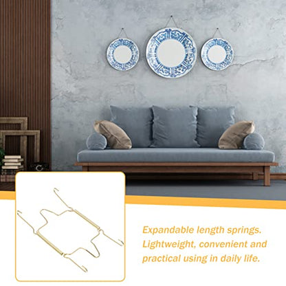  4pcs Wall Plate Hangers Gold Spring Dish Hooks Wire Plate Hook Holder Invisible Plate Hanger Decorative Dish Holder With Hooks For Home Wall Ornament