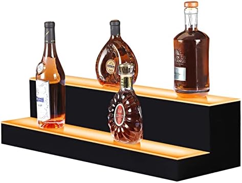 LED Lighted Liquor Bottle Display Shelf 16 Inch 2 Step Illuminated Bottle Shelf 2 Tier Home Bar Drinks Commercial Lighting Shelves With Remote Control (2 Tier, 16 Inch)