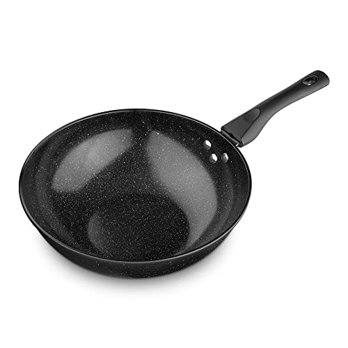  Non Stick Wok - 12.2" Wok Pan For All Stovetop Types - Black Flat Bottom Wok W/Anti Stick Coating For Gas Electric Ceramic Induction Cooktops