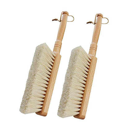  Horsehair Hand Brush Soft Bristles Oiled Beech Wood Handle Small 12 Inch Long (White Horsehair)