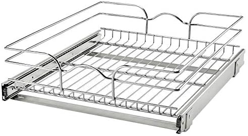  Rev-A-Shelf 5WB1-0918CR-1 8.5 X 18 Inch Single Wire Pull Out Shelf Storage Basket Organizer W/100lb Weight Capacity For Kitchen Base Cabinets, Silver