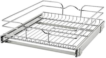  Rev-A-Shelf 5WB1-0918CR-1 8.5 X 18 Inch Single Wire Pull Out Shelf Storage Basket Organizer W/100lb Weight Capacity For Kitchen Base Cabinets, Silver