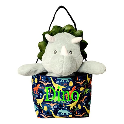  Dinosaur Easter Basket Bucket Fabric Tote Bag Toy Bin - Can Be Personalized Or Monogrammed - Great Gift For Boy Or Girl