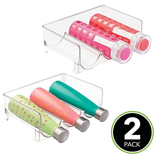 MDesign Stackable Plastic 3 Bottle Refrigerator Wine Rack - Kitchen Storage Organizer For Champagne, Wine Or Water Bottles - Stacking Wine Organizer For Fridge - Ligne Collection - 2 Pack - Clear