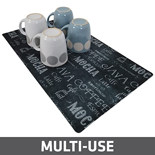  Coffee Maker Mat, (Coffee Station Bar Accessory) Protects Kitchen Countertops From Spills, Stains & Scratches - Absorbent/Waterproof/Machine Washable (USA Made) (12” X 20”) (Java Chalkboard)