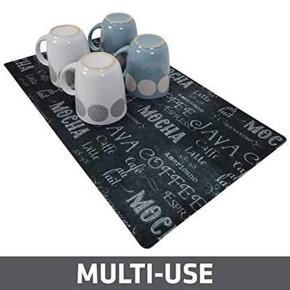  Coffee Maker Mat, (Coffee Station Bar Accessory) Protects Kitchen Countertops From Spills, Stains & Scratches - Absorbent/Waterproof/Machine Washable (USA Made) (12” X 20”) (Java Chalkboard)