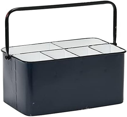  Farmhouse Metal Storage Caddy With 6 Compartments And Handle, Distressed White And Black
