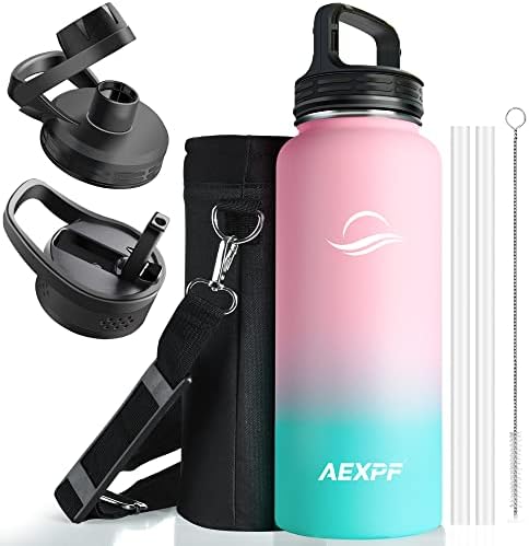  40 Oz Insulated Water Bottle, Stainless Steel Vacuum Sports Water Bottle With 3 Lids, Durable Leakproof Metal Thermos, BPA-free Water Flask Jug With Strap For Gym Camping, Indigo Black Gradient