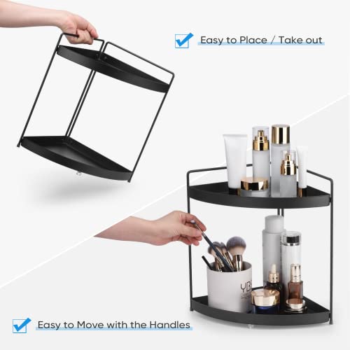  Lvssci 2 Tier Corner Shelf Rack Kitchen Counter Cabinet Bathroom Organizer Makeup Cosmetic Countertop Organization And Storage Under Sink Organizers Perfume Trays For Dresser Black
