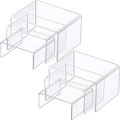  Chuangdi 2 Sets Acrylic Display Risers, Clear Product Stand, Jewelry Display Riser Shelf Showcase Fixtures For Dessert Cupcake Candy Treat Action Figure Display (Clear Stand,Small Set)