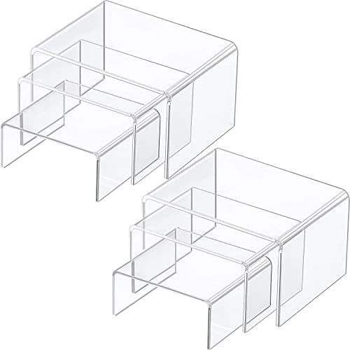 Chuangdi 2 Sets Acrylic Display Risers, Clear Product Stand, Jewelry Display Riser Shelf Showcase Fixtures For Dessert Cupcake Candy Treat Action Figure Display (Clear Stand,Small Set)