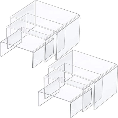  Chuangdi 2 Sets Acrylic Display Risers, Clear Product Stand, Jewelry Display Riser Shelf Showcase Fixtures For Dessert Cupcake Candy Treat Action Figure Display (Clear Stand,Small Set)