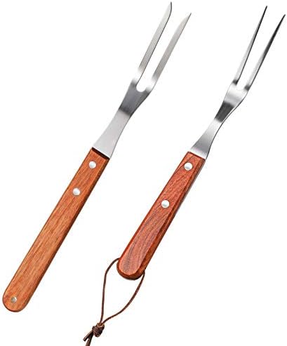  Meat Forks With Rosewood Handle And Stainless Steel Carving Fork Barbecue Fork For Christmas Kitchen Roast (2 Pieces,13 Inch, 10 Inch)