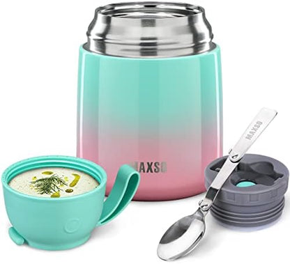  Soup Thermos For Hot Food, 17 Oz Stainless Steel Vacuum Insulated Lunch Container Bento Box With Spoon For Adults, Leakproof Thermal Food Jar For Office Picnic Travel - Black